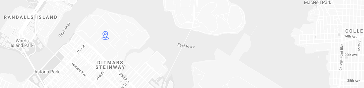Map showing a blue location pin on Ditmars Steinway area near the East River, with surrounding streets and parks (Randalls Island to the west).