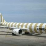 Condor Airlines თვითმფრინავი ფრანკფურტის აეროპორტში თბილისის ფონზე