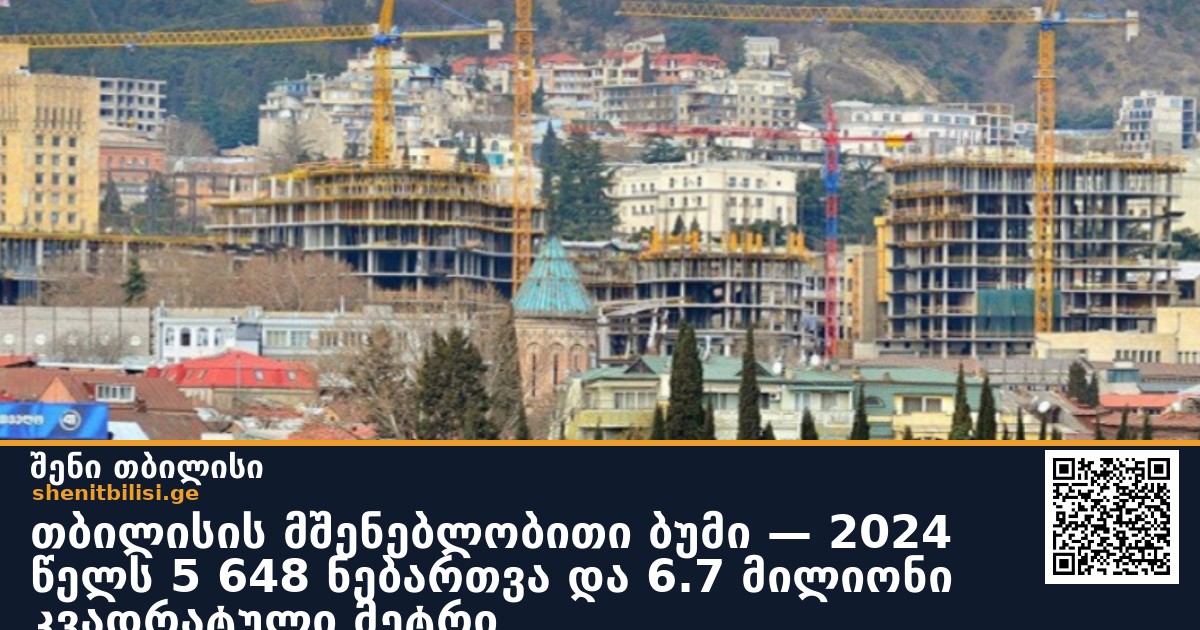 თბილისის მშენებლობითი ბუმი — 2024 წელს 5 648 ნებართვა და 6.7 მილიონი კვადრატული მეტრი